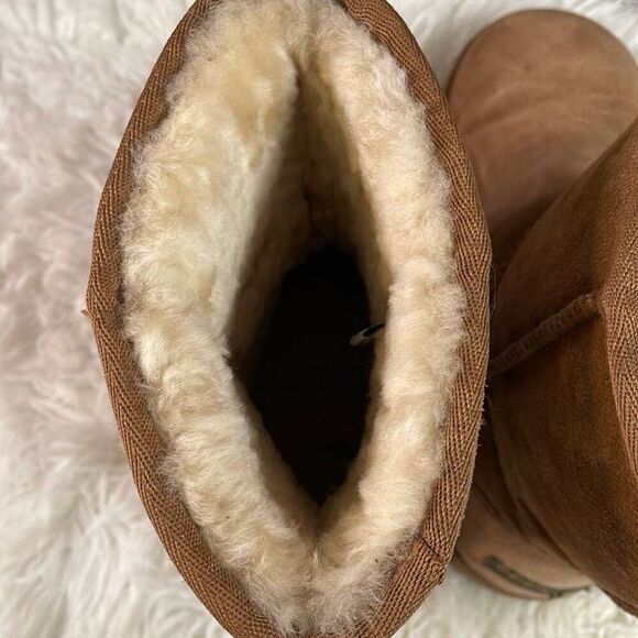 BEACH FEET Suede Sheepskin Wool Lined Classic Low Chestnut Women’s Boot Size 8 - Picture 7 of 16